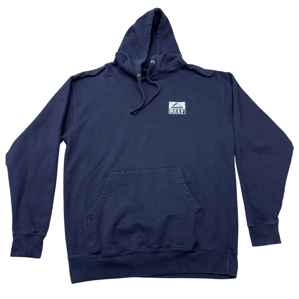 Reef Mens Logo Hoodie Navy Blue Surf Lifestyle Fleece Sweatshirt Large